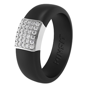 Silicone Ring with Metal Frame and Cubic Zirconia Stones - Silicone Wedding Rings for Women - Rubber Band Replacement