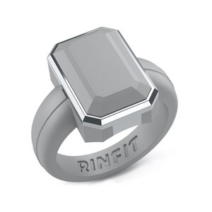 NEW! Silicone Wedding Rings for Women - Oversized Diamond Emerald with metal frame by Rinfit - Rubber Band Replacement Gray & Silver