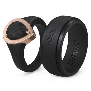 Rinfit Matching Silicone Rings for Couples - Silicone Wedding Bands - Rubber Rings Sets for Him and Her - Infinity and Framed Diamond Pear