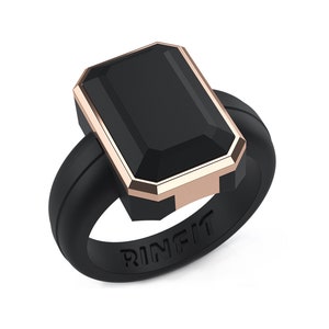 NEWSilicone Wedding Rings for Women-Oversized Diamond Emerald metal frame Rinfit Soft Comfortable Ring Rubber Band Replacement Black&Rose Gold