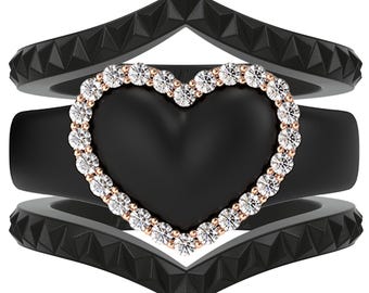 Stackable 3-Piece Ring Set - Women's Heart Metal Frame & CZ Stones Collection
