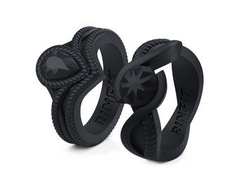 Rinfit Silicone Rings for Women - Female Soft & Comfortable Replacement Wedding Rings - Pear and Round Diamond Collection - 2 Rings Set