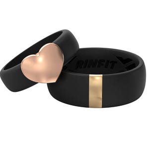Rinfit Matching Silicone Rings for Couple - Silicone Wedding Bands - Rubber Rings Set for Him and Her - MetalBar & Metal Heart Collection