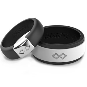Rinfit Matching Silicone Rings for Couples - Silicone Wedding Bands - Rubber Rings Sets for Him and Her - Rinfit Air and Metal Infinity