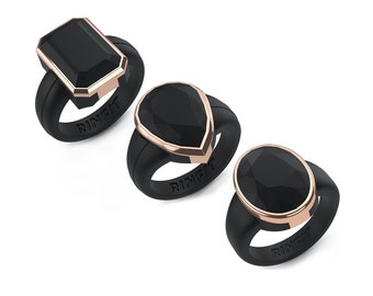 Silicone Wedding Rings for Women - Rubber Band Replacement - Metal Framed Diamond Oversized Collections by Rinfit - 3 Rings Set