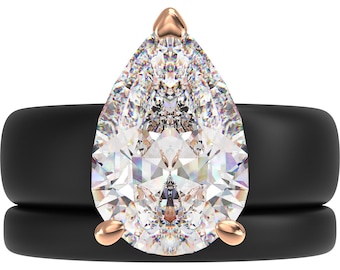 Pear Cut CZ Silicone Ring Set for Women, Stackable 2-Ring Set, 8×12 mm Pear Cut CZ, Patent-Pending Design - GlowStone Collection
