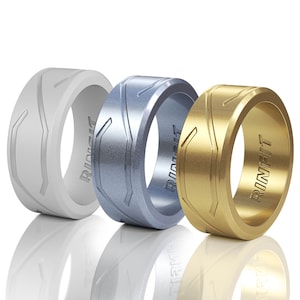 Rinfit Silicone Wedding Ring for Men - Soft Rubber Wedding Band Replacement - 4love Collection - 3 Rings Pack Metallic Colors