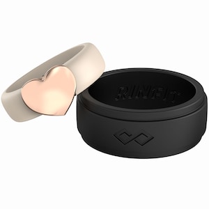 Rinfit Matching Silicone Rings for Couple - Silicone Wedding Bands - Rubber Rings Set for Him and Her - Infinity & Metal Heart Collection