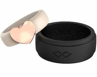 Rinfit Matching Silicone Rings for Couple - Silicone Wedding Bands - Rubber Rings Set for Him and Her - Infinity & Metal Heart Collection