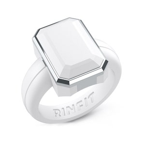 NEW! Silicone Wedding Rings for Women - Oversized Diamond Emerald with metal frame by Rinfit - Rubber Band Replacement White & Silver