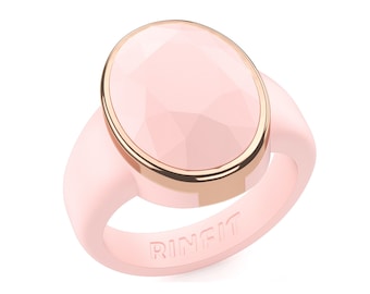 NEW! Silicone Wedding Rings for Women - Oversized Diamond Oval with metal frame by Rinfit - Ring Rubber Band Replacement Pink&Rose Gold