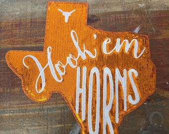 Longhorn Sequin Patch, Iron on patch, horns patch, college patch