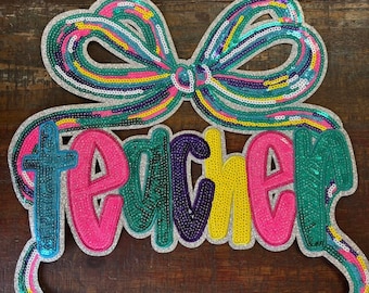 Teacher Sequin Patch, Iron on patch, Teacher Bling patch,  iron on patch