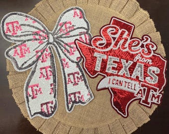 ATM Sequin Patch Bundle, Iron on patch, Texas patch, college patch, college bling