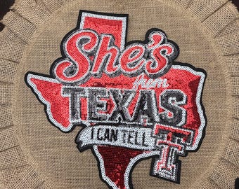 Sequin Patch, Iron on patch, Texas, College,