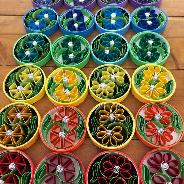 Imanes de flores Rainbow Quilling, conjunto de 6 flores coloridas Yin Yang, regalos hechos a mano