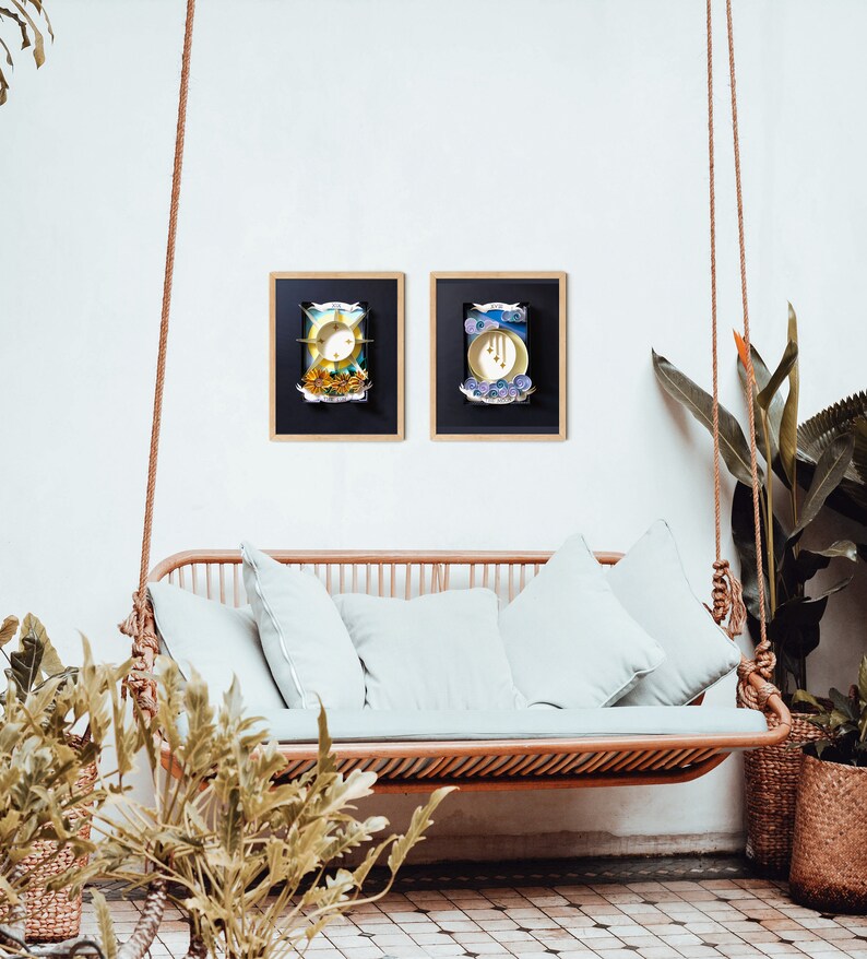 Sun and Moon Tarot Cards Wall Decor Quilling, Set of 2 Framed Art ...