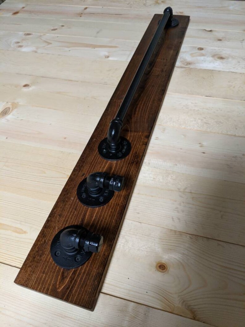 Black Pipe Bathroom Towel Rack With Two Hooks Industrial Etsy