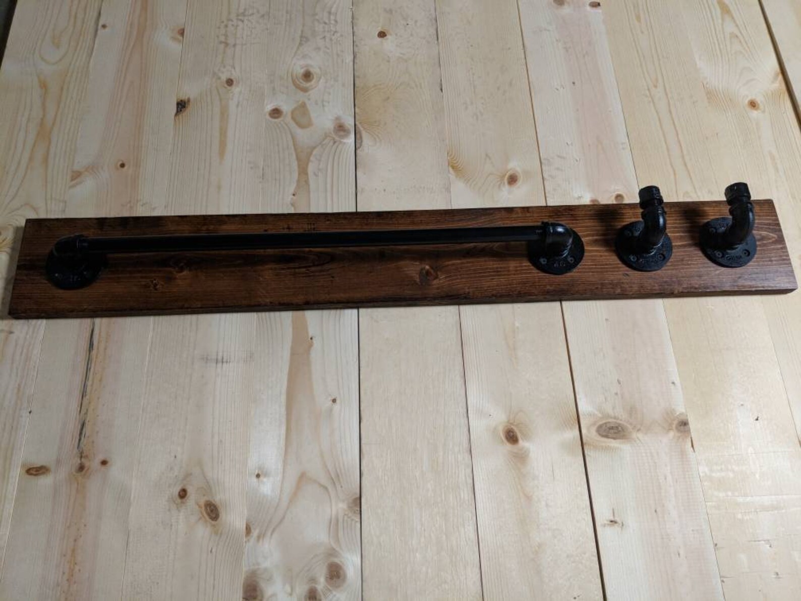 Black Pipe Bathroom Towel Rack With Two Hooks Industrial Etsy