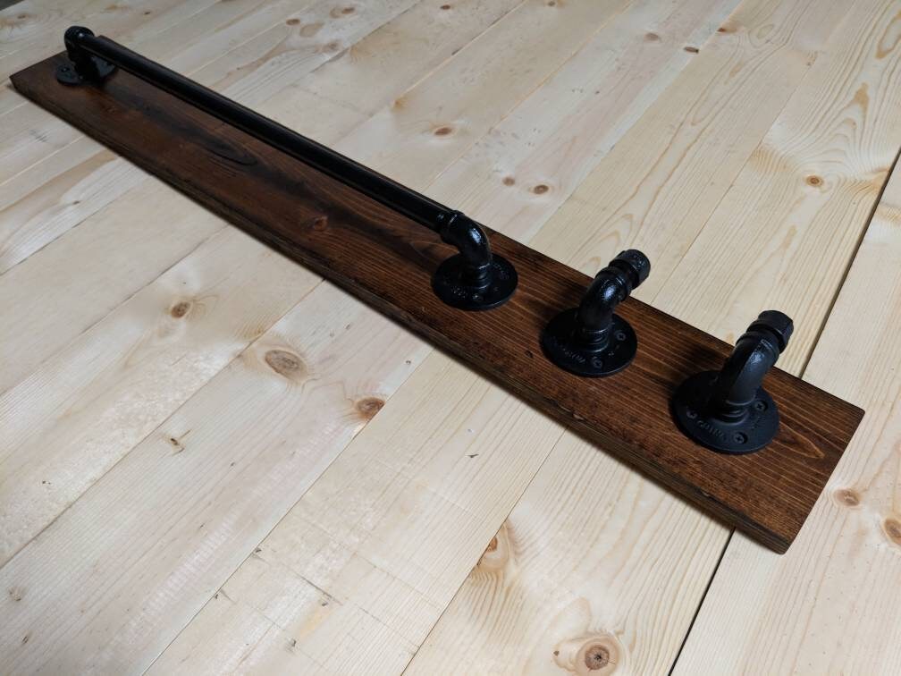 Black Pipe Bathroom Towel Rack with Two Hooks Industrial Etsy