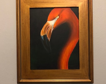 Flamingo Fine Art Giclee Framed Print / Bird Art / Bold Flamingo / Black Background / Wildlife Lovers Gift