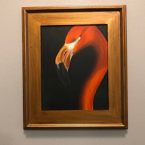 Flamingo Fine Art Giclee Framed Print / Bird Art / Bold Flamingo / Black Background / Wildlife Lovers Gift