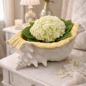 Ceramic Conch Shell Planter.  Succulent & Flower Decor in yellow, green and cream