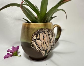 ceramic mug with hand painted tulip flower