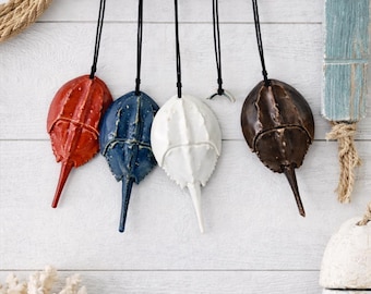 Red, white, blue, and bronze ceramic horseshoe crab decorative  hanging. Handmade (set of 4)