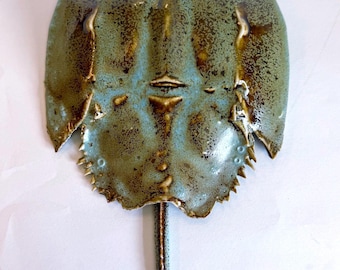 ceramic decorative horseshoe crab GREEN/TURQUOISE