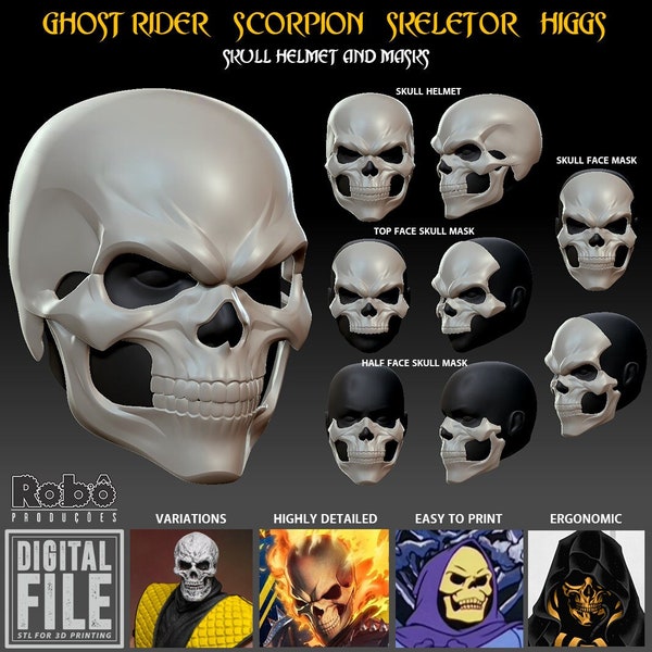 Ghost Rider - Scorpion - Skeletor - Skull Helmet and mask - Fan made - STL model 3D print digital file