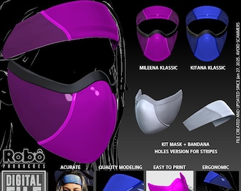 Mortal Kombat Mileena Kitana Klassic Mask + Bandana Cosplay - MK1 - 3D Model STL Files