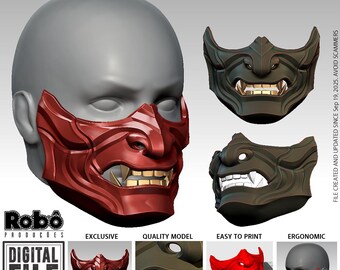 Ronin Samurai Mask: Japanese Oni Menpo Cosplay STL (3D Print File)