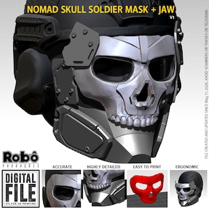 Schädel Nomaden Soldaten Maske + Kiefer - STL Modell 3D Druckdatei