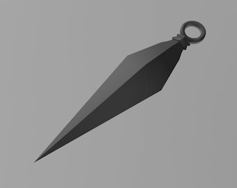 May include: A black metal throwing knife with a ring at the top. The knife is pointed and has a diamond-shaped cross-section.