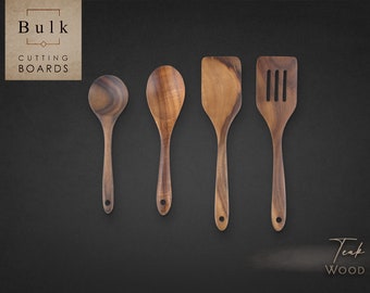 Juego de Utensilios de Cocina en Madera de Teca - Pack de 4 unidades