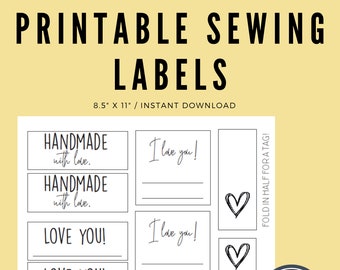 Printable Sewing Labels - Iron-on Labels - Project Labels - Handmade Label