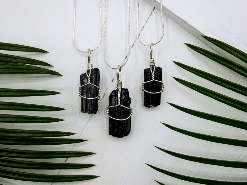 Raw Wire Wrapped Dark Crystal Empath protection pendant Birthstone Unique Gift Amulet Black Tourmaline Necklace Schorl