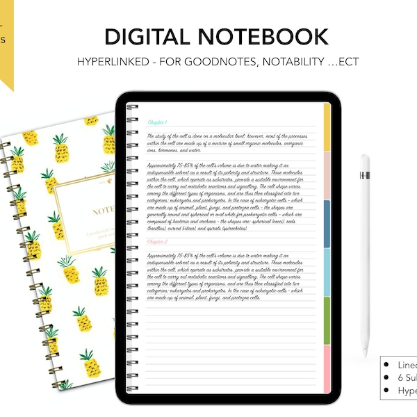 Digital Notebook | Student Notebook | 600+ Pages | Dividers for Subjects | Vertical
