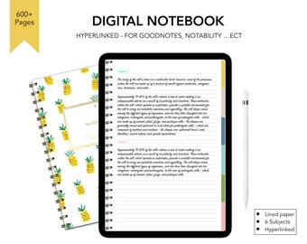 Digital Notebook | Student Notebook | 600+ Pages | Dividers for Subjects | Vertical