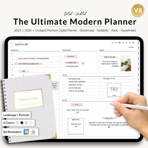 Planificateur numérique, Planificateur Goodnotes, Planificateur iPad, Planificateur de notabilité, Planificateur numérique daté, Calendrier numérique