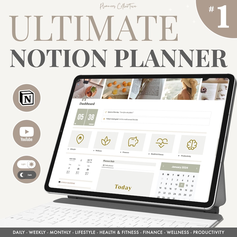 The Ultimate Notion Planner, Notion Template, Notion Planner, Notion Life Planner, Aesthetic Notion Planner, Light and Dark Themes image 1
