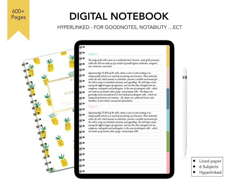 Digitaal notitieboekje Studentennotitieboekje 600 pagina's Verdelers voor onderwerpen Verticaal afbeelding 1