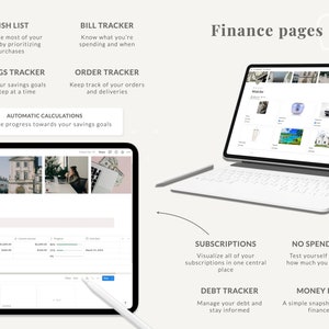 Puede incluir: Una captura de pantalla de una computadora que muestra una aplicaci&oacute;n de presupuesto con diferentes secciones para listas de deseos, rastreadores de ahorros, rastreadores de facturas, rastreadores de pedidos, suscripciones, rastreadores de deudas, registros de gastos y centros de dinero. La aplicaci&oacute;n tiene un dise&ntilde;o limpio y moderno con un fondo blanco y acentos azules.