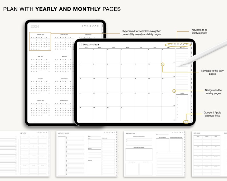 Digital planner, Goodnotes planner, iPad planner, Notability planner, Dated digital planner, Digital calendar image 2