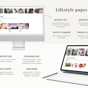Puede incluir: Una pantalla de computadora que muestra un sitio web con una lista de p&aacute;ginas de estilo de vida, que incluyen una lista de deseos, un planificador de atuendos, una lista de compras, un planificador de viajes, un registro de recetas, un registro de limpieza y fechas clave. El sitio web est&aacute; dise&ntilde;ado para ayudar a los usuarios a organizar sus vidas y alcanzar sus objetivos.