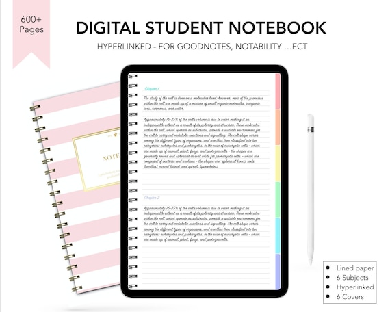 Digital Notebook | Student Notebook | 600+ Pages | Dividers for Subjects | Vertical