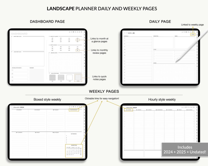 Digital planner, Goodnotes planner, iPad planner, Notability planner, Dated digital planner, Digital calendar image 3