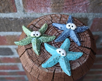 Handgemachte Seesterne aus Keramik im 3er Set | Urlaubsfeeling für den Gartenteich | Maritime Keramik Deko