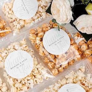 Wedding Popcorn Favors, Customized Wedding Popcorn Bags, Personalized Unique Wedding Favors, Snack Favors w/ Custom Label, Popcorn Included.